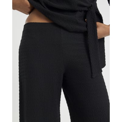 Black Textured Wide Leg Trousers