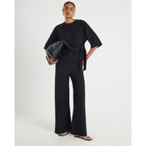 Black Textured Wide Leg Trousers
