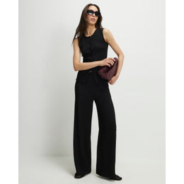 Black Textured Wide Leg Trousers