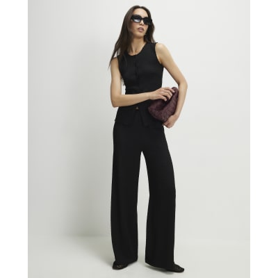Black Textured Wide Leg Trousers