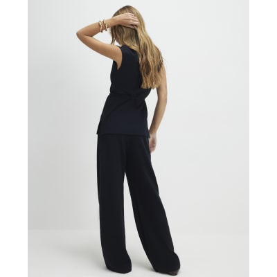 Black Textured Wide Leg Trousers