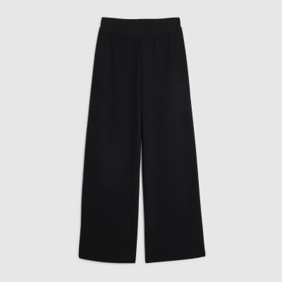 Black Textured Wide Leg Trousers