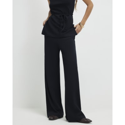 Black Textured Wide Leg Trousers