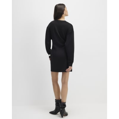 Black Tie Front Mini Sweatshirt Dress