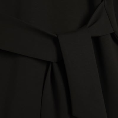 Black Tie Front Mini Sweatshirt Dress
