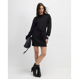 Black Tie Front Mini Sweatshirt Dress