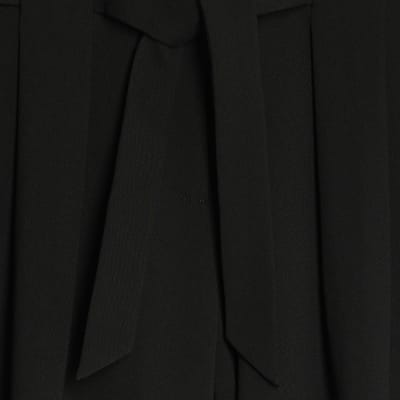 Black Tie Waist Wide Leg Trousers