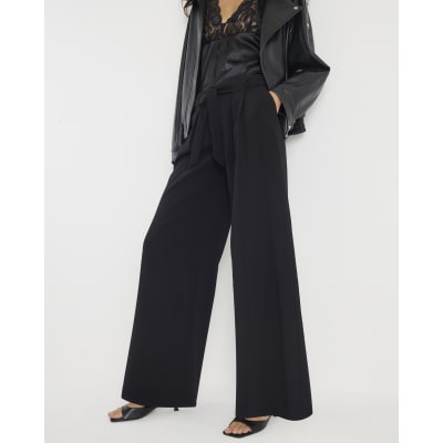 Black Tie Waist Wide Leg Trousers
