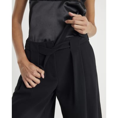 Black Tie Waist Wide Leg Trousers