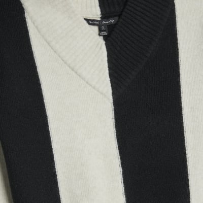 Black V Neck Striped Jumper
