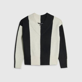 Black V Neck Striped Jumper