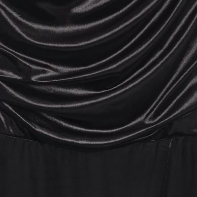 Black Velvet Sleeveless Drape Midi Dress