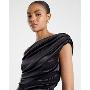 Black Velvet Sleeveless Drape Midi Dress
