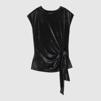 Black Velvet Tie Side Top
