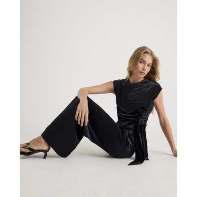 Black Velvet Wide Leg Jogger