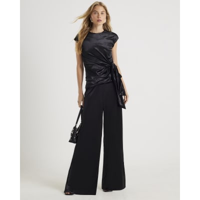 Black Velvet Wide Leg Jogger