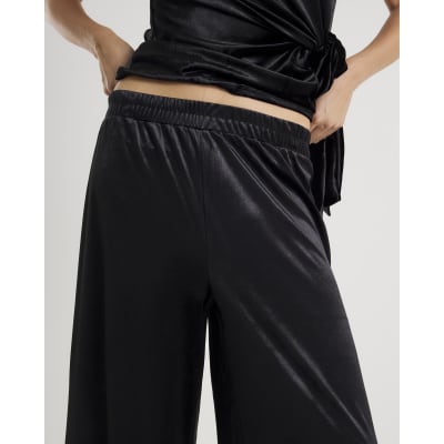 Black Velvet Wide Leg Jogger