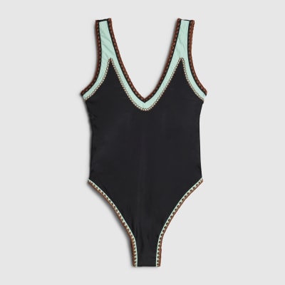 Black Whipstitch Trim Swimsuit