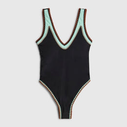 Black Whipstitch Trim Swimsuit