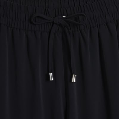 Black Wide Leg Drawstring Tailored Joggers
