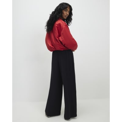 Black Wide Leg Drawstring Tailored Joggers