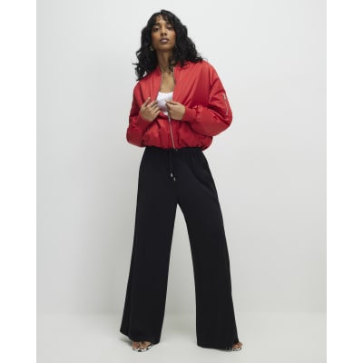 Black Wide Leg Drawstring Tailored Joggers