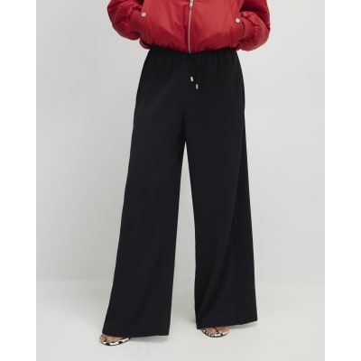 Black Wide Leg Drawstring Tailored Joggers