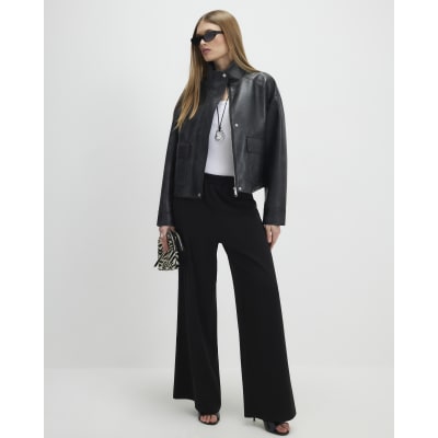 Black Wide Leg Jersey Trousers