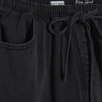 Black Wide Leg Pyjama Style Drawstring Jeans