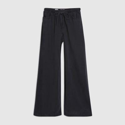 Black Wide Leg Pyjama Style Drawstring Jeans