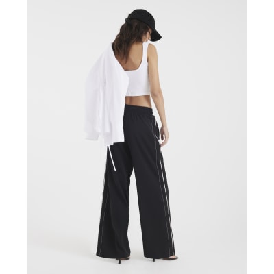 Black Wide Leg Side Striped Joggers