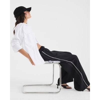 Black Wide Leg Side Striped Joggers