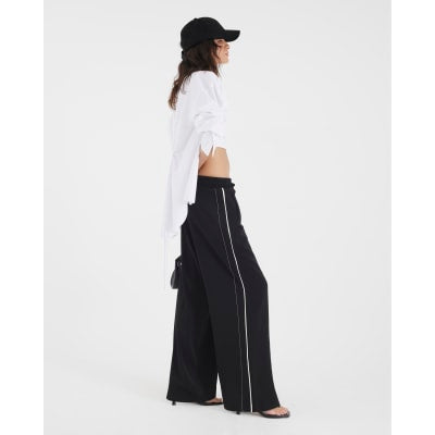 Black Wide Leg Side Striped Joggers