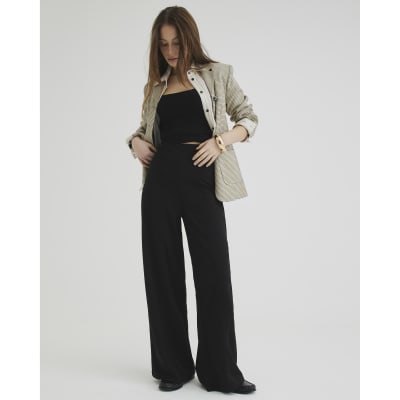 Black Wide Leg Stitch Detail Trousers