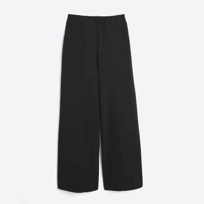 Black Wide Leg Stitch Detail Trousers