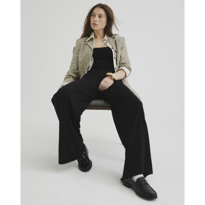 Black Wide Leg Stitch Detail Trousers