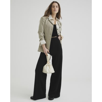 Black Wide Leg Stitch Detail Trousers