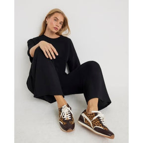 Black wide leg Textured Trousers