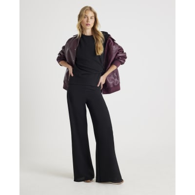 Black wide leg Textured Trousers