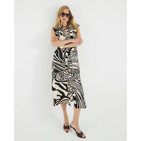 Black Zebra Print Midi Shirt Dress