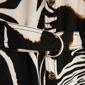 Black Zebra Print Midi Shirt Dress