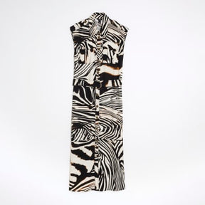 Black Zebra Print Midi Shirt Dress