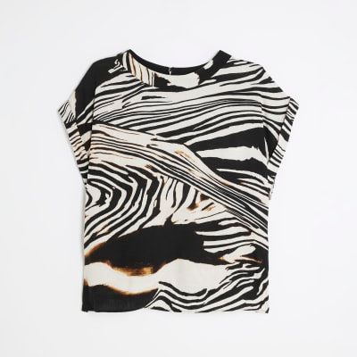 Black Zebra Print Turn Back Cuff T-Shirt