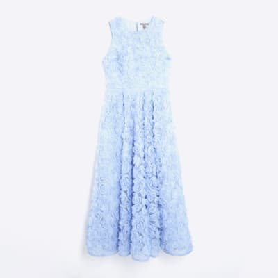 Blue 3D Floral Occasion Midi Dress