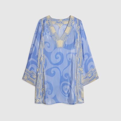 Blue Abstract Palm Print Beach Tunic