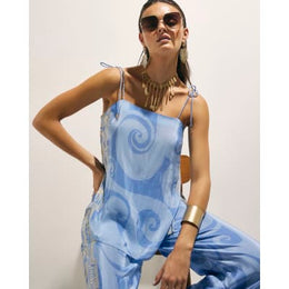 Blue Abstract Palm Print Cami Top
