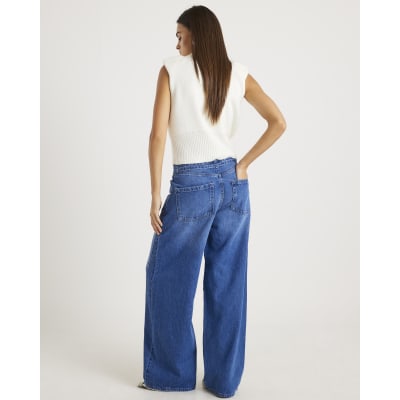Blue Baggy Wide Leg Tie Waist Jeans