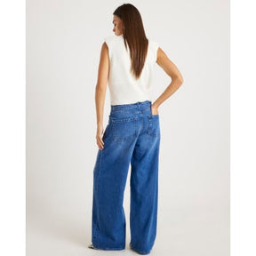 Blue Baggy Wide Leg Tie Waist Jeans