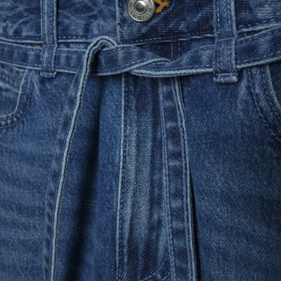 Blue Baggy Wide Leg Tie Waist Jeans