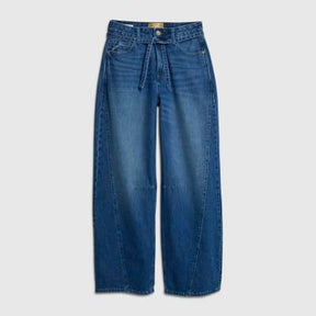 Blue Baggy Wide Leg Tie Waist Jeans